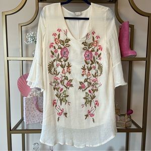 Altar’d State Embroidered Bell- Sleeve Dress Size S